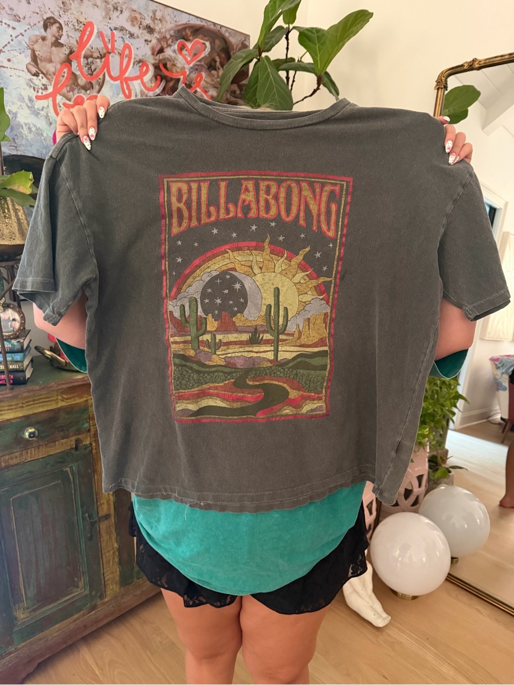 Billabong Charcoal Graphic Tee with Desert Sun Print